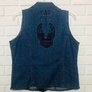 1-26A  HARLEY DAVIDSON DENIM EMBROIDERED VEST | Lg